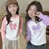 Nova Camiseta de Algodão Puro com Manga Longa para Meninas Primavera/Outono 2026 Roupa de Outono Estilo Coreano Camiseta Cartoon Curva Infantil Camada Base Ins