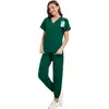 Uniformes de enfermería personalizados hechos de tela de poliéster impresa digitalmente con escote en V, ropa para dentistas, OEM de comercio exterior en lotes pequeños y dropshipping