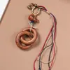 Colgante de Campana de Moneda Tallada de Madera de Azufaifo Rayada por un Rayo con Espíritu de Montaña y Cordón, Colgante para Bolso Estilo Chino, Llavero de Coche