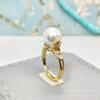 Anillo abierto de Plata de Ley s925 de cuerpo entero soporte vacío agujero recto 10 mm concha de nácar blanca flor de cuenco Perla Jade ágata soporte vacío