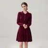 Vestido de cachemira grueso, semiabierto de cuello polo, con botones para mujer, perfecto para usar en capas o como prenda exterior en otoño e invierno