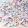 Cuentas de Letras del Zodiaco Coloridas Cuadradas Doradas y Plateadas, Estrellas, Luna, Corazón, Flores Letra para Manualidades DIY con Cuentas