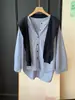 Camisa-xale atmosférica! Essencial para um look descontraído de outono precoce! Gola redonda solta, manga longa emagrecedora e versátil 26 novo