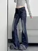 Jeans Retro Azules de Cintura Alta Americanos Micro-Campana para Mujer Otoño/Invierno Nuevos de Calle Lavados con Dobladillo Deshilachado Pantalones Acampanados Adelgazantes
