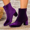 Zapatos de Mujer Transfronterizos 2026 Nuevos Otoño/Invierno Gamuza Punta Cuadrada Tacón Grueso Botines Cortos Mujer Color Sólido Estilo Europeo y Americano Tacón Alto Botines de Moda para Mujer