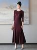 Atuendo para Banquete de Boda 2025 Otoño Nuevo Estilo para la Madre de la Novia, Vestido de Lentejuelas y Perlas para Boda y Compromiso, Vestido Sirena, Elegante y Grácil