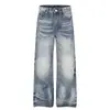 Pantalones vaqueros anchos de estilo americano con lavado degradado para hombre, pantalones de papá modernos con pliegues, desgastados y descoloridos, pantalones rectos holgados