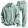 Conjunto de Dos Piezas a Cuadros Europeos y Americanos Color Sólido Manga Larga Pantalón Largo Deportivo Simple Versátil Casual para Hombre