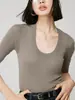 Suéter Básico de Manga Curta com Gola Redonda Slim Fit de Lã Merino 120S Primavera 2/60 para Mulheres