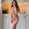 Vestido de Verano Nuevo Europeo y Americano con Cuello Halter Espalda Descubierta Ajustado Color Sólido Longitud Media Pg2907 #