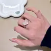 Anillo de Calcedonia Azul con Forma de Corazón, Patrón de Concha, Cristal Rosa Natural, Diamante Brillante para Mujer, Anillo Abierto Versátil Exquisito de Lujo Ligero de Moda