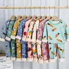 Pijama infantil com forro de fleece, espessado, estampa de desenho animado, e roupa de casa, conjunto de roupa íntima térmica para meninos e meninas