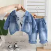 Conjunto Casual de Tres Piezas para Niños 2025 Nueva Moda Camisa de Mezclilla de Manga Larga Ropa Elegante de Otoño para Bebé Tendencia