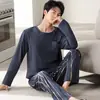 [Venta al por mayor de fábrica] Pijama de punto para hombre, Otoño, Manga larga y pantalón largo 6535, Corte holgado, Estampado, Tallas grandes, Juego de dos piezas L-4X