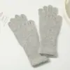 Luvas de Inverno Femininas Longas Estilo Ins Coreano à Prova de Frio e Quentes, Luvas de Tricô de Cinco Dedos Cor Pura, Pelo de Coelho