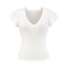 Blusa Feminina Tencel Slim Fit com Ombros Normais, Cintura Afinando, Novo Estilo Verão 2025, Camiseta Sexy Justa Elástica de Manga Curta