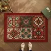 Felpudo de entrada de bucle de seda vintage con PVC antideslizante, felpudo para recibidor, alfombrilla de suelo bohemia para el hogar, resistente a la suciedad y fácil de mantener