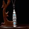 Colgante de Cuenta Dzi de Tres Ojos Plateado, Collar Vintage Hueco de Estilo Étnico para Hombres y Mujeres, Venta Directa del Fabricante