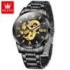Reloj Marca Oris Reloj No Mecánico Reloj Dragón Chino de Diamante Correa de Acero Reloj Dorado Reloj para Hombre