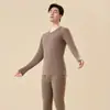 Conjunto de Roupa Térmica Quente para Casal com Adição de Lã e Espessamento, Protetores de Pescoço e Cintura Masculinos, Conjunto de Top e Calça para Outono, Feminino Outono e Inverno