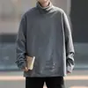 Novedad Otoño e Invierno 2025 para Hombre Sudadera de Terciopelo Alemán de Color Sólido con Cuello Medio-Alto, Jersey de Manga Larga, Camiseta Básica Casual