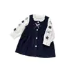 Conjunto de otoño estilo preppy para niña, conjunto de dos piezas de camisa de algodón puro y vestido con chaleco de lazo para bebé, vestido para niño pequeño