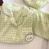 Pijama de Oso Autocrítico a Cuadros para Mujer Verano Nuevo Manga Corta Shorts Estilo Japonés Lindo Estudiante Ropa para el Hogar traje Ropa Exterior