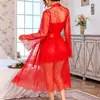 Nueva lencería sexy de comercio exterior transfronterizo, vestido camisola de encaje transparente con bata exterior, bata de noche para mujer con ribete de encaje