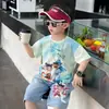 Ropa de Verano para Niños X152 Set de Dibujos Animados Nezha Camiseta de Manga Corta para Niños Pantalones Cortos de Mezclilla Conjunto de Dos Piezas para Niño Pequeño Guapo