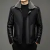 Chaqueta de Piel Sintética Estilo Nuevo 2026 para Hombre con Cuello de Piel Desmontable Chaqueta Corta de Cuero Abrigo