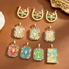 Colar de cartão de tarot quadrado transfronteiriço com pingentes de tartaruga marinha com gota de óleo, cabeça de carneiro, cabeça de touro, acessórios DIY, banhado a ouro real 18K