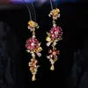 Set de Joyería de Aretes y Collar con Flores de Colores de Lujo Ligero y de Alta Gama para Banquetes de Boda, Accesorios de Joyería Vintage de Zirconia