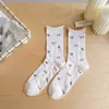Meias Femininas Seamless Estilo Jardim Florido Meia-Perna Atacado Primavera e Verão Malha Ultra Fina Respirável Punho Solto Meias Slouch Algodão