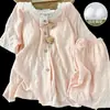 Pijama Feminino Tamanho Extra Grande Plus Size, Conjunto de Loungewear de Verão Doce com Desenho de Nuvem e Borda de Algodão de Manga Curta, Adequado para Usar Fora