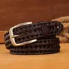 Cinturón de cuero genuino tejido a mano vintage para hombre, hebilla de pasador de estudiante, versátil y moderno para jóvenes