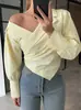 Transfronterizo Principios de Otoño Francés Suave y Romántico Diseño Elegante Hombros Descubiertos Cuello en V Cintura Manga Larga Camisa Top de Gama Alta