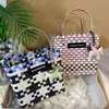 Cesta de Vegetais Puramente Tecida à Mão Bolsa Grande Capacidade Sacola de Compras Armazenamento para Férias Piquenique Azul Nova Bolsa Feminina 2025