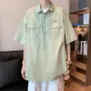 Verão Novo Estilo Camiseta de Ferramentas Manga Curta Masculina Ins Estilo Hong Kong Estilo Japonês Retrô Camisa Polo Solta Estilo Coreano Tendência Top Roupas