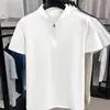 Nova Camiseta Masculina de Verão com Meio Zíper e Gola Alta Casual Cor Sólida Manga Curta Moda Confortável Respirável Versátil