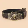 Cinturón de Vaquero Occidental Moderno Retro Juvenil Punk con Relieve para Hombre Tachonado de Cuero Venta al por Mayor en Stock