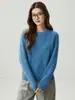 Suéter 100% cashmere puro para mulheres, grosso, gola redonda, camada interna quente, amigável à pele, fio multicolorido, tricotado estilo novo