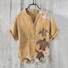 Camisa de Gola V de Manga Curta Masculina Vintage de Linho com Estampa 3D de Vida Marinha Estação Independente TEMU Transfronteiriça Top Casual