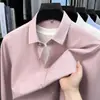 Camisa lisa de algodão para homens jovens e de meia-idade, estilo primavera e outono, confortável e amigável à pele, adequada para o trabalho diário e uso casual, camisa de manga comprida