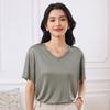 Top de manga corta con cuello en V para mujer, estilo coreano, de seda, con ácido acético, para primavera y verano