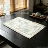 Tapete de té de brocado de lino de algodón borla hecha a mano tapete de té simple y versátil mantel tapete para preparación en seco tapete de mesa de café posavasos de té termoaislante