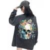 Camiseta Lavada con Efecto Desgastado de Manga Larga de Comercio Exterior para Hombres y Mujeres Talla Grande Hombros Descubiertos Holgada con Logo de Patrón Impreso
