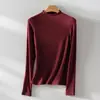 26 Camiseta Base de Cachemir y Seda de Venta Caliente de Primavera para Mujer, Corte Ajustado, Elegante, Hombro Normal, Manga Larga, Transpirable