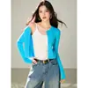 Sí, colorblocking puramente deseable, cárdigan de punto abotonado de punto falso de dos piezas, top ajustado y versátil