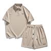 2025 Camisa Polo de Verano Traje Deportivo Casual para Hombre Estilo Hong Kong Ins Hip-Hop Moderno Conjunto de Dos Piezas con Pantalones Cortos de Manga Corta