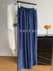 Pantalones Arrugados Perezosos de Pierna Ancha Pierna Recta para Mujer Cintura Elástica Simple Casual Cordón Pantalones de Color Sólido Longitud al Suelo 2026 Primavera Verano